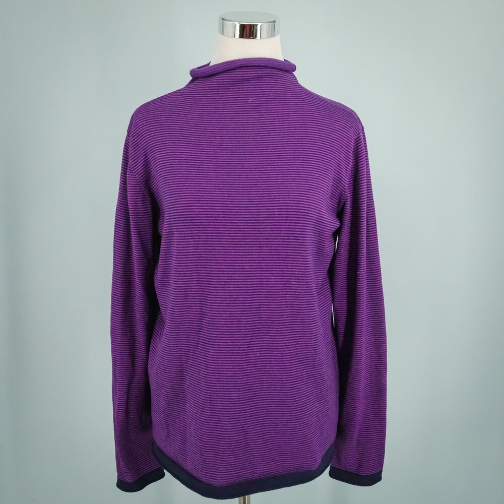 Title Nine Size Medium M Purple Stripe Mock Neck Long Sleeve Knit Sweater - Picture 2 of 6